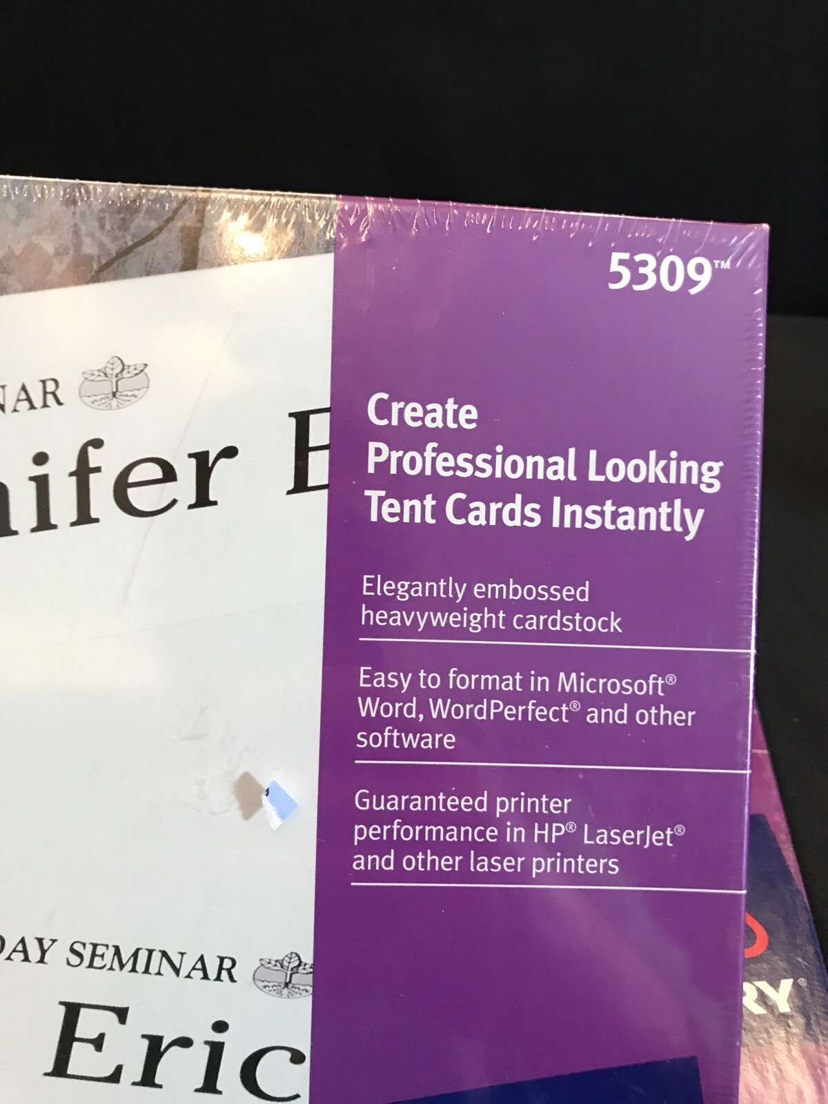 Avery 5309 Laser Tent Cards 3 1/2" X 11" Embossed 50 Cards for sale