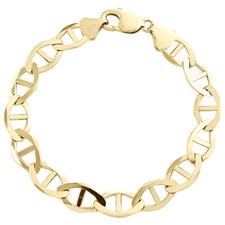 Solid 10K Yellow Gold Mens 10.75mm Plain Anchor Mariner Link Bracelet 8-9 Inches