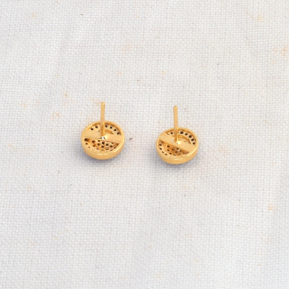Pendientes de regalo minimalistas de plata 925 de oro de 14 quilates con pasador de disco de diamantes talla rosa para mujer Foto 4 de 4