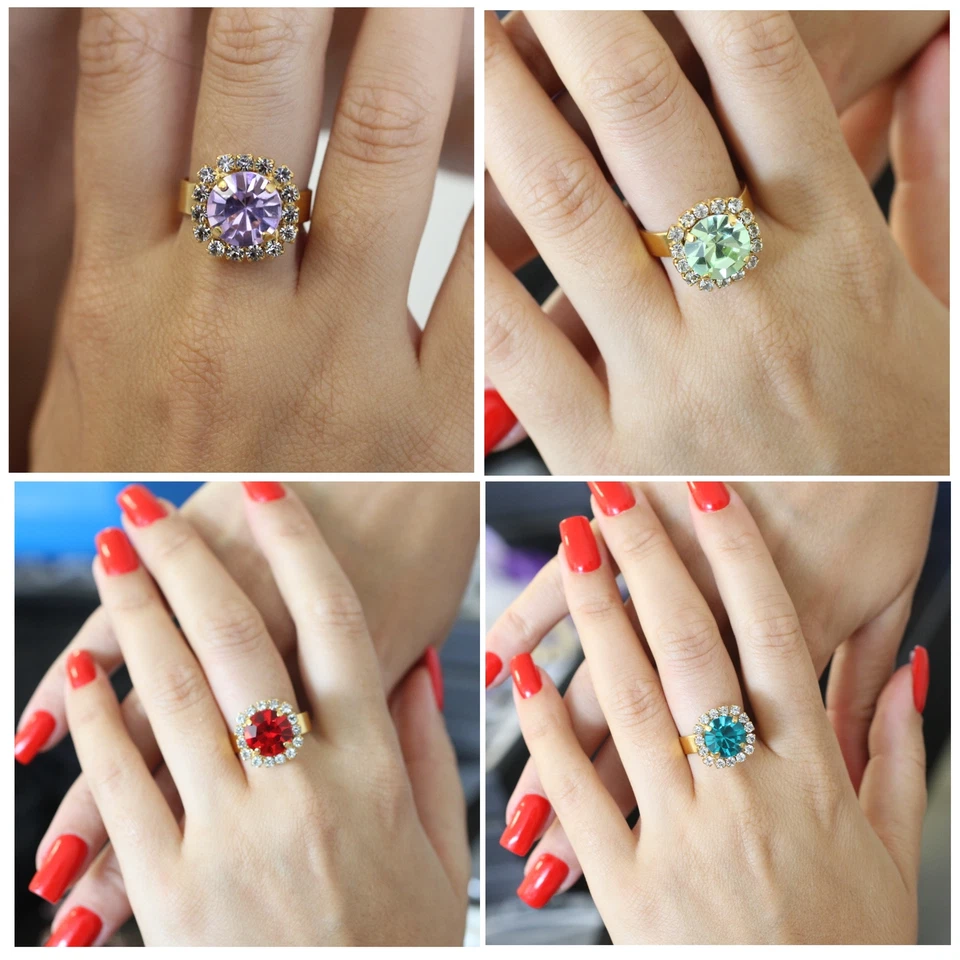 Kristal Ring mit 10 mm Swarovski Steine  Gold Ring cocktail ring kristal Elegant - Bild 3 von 4