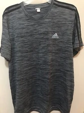 Adidas Tech T-Shirt Black Blue Gray Short Sleeve Striped Shoulders Lightweight