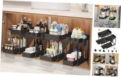 4-Pack Under Sink Organizer, 2-Tier Multi-Use Pull Out Kitchen Bathroom 