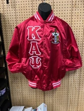 Kappa Alpha Psi Red Satin Jacket w/Sewn Letters & Crest sz LARGE (42" - 44")