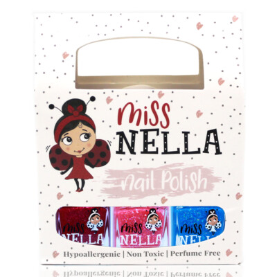 3 X Kinder Nagellack Miss Nella Ungiftige Peel-Off Odour-Less Wasserbasis 4ml