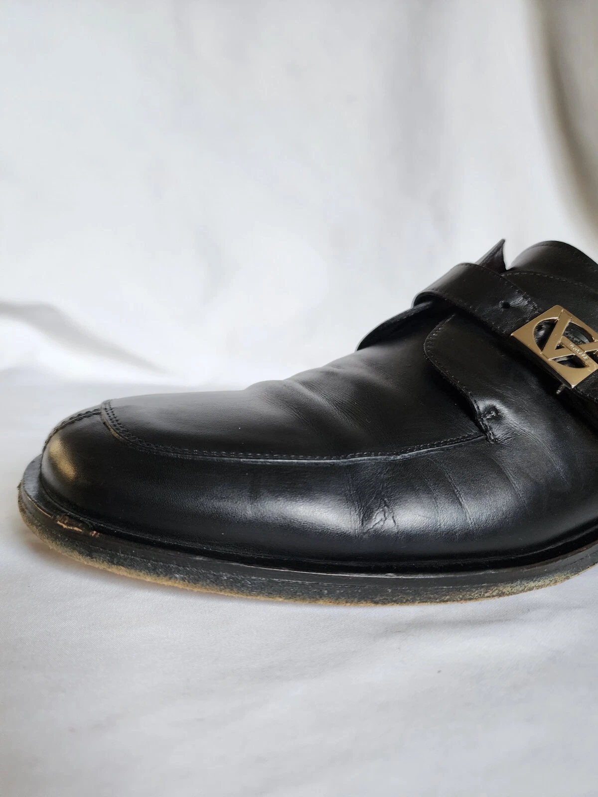 Scarpe vintage anni 90 Gianni Versace nere cinturino monaco logo taglia 8 da riparare