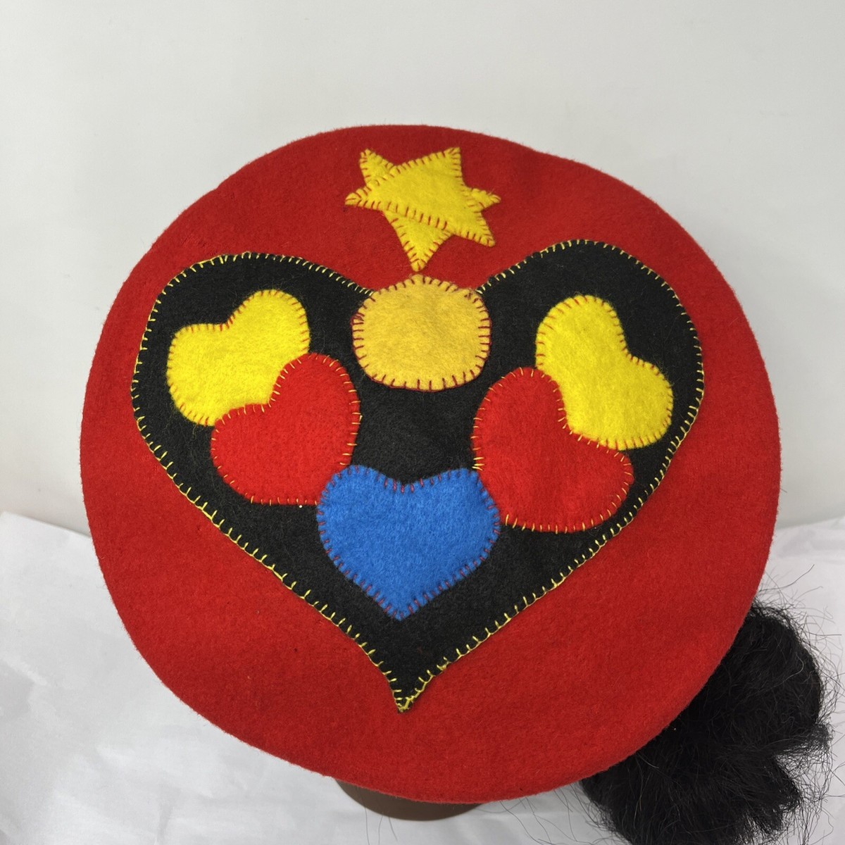 Vintage Unique Red Wool Patchwork Detail Beret Beret Red 100% Wool Vintage Hats for Women for sale | eBay main image 2