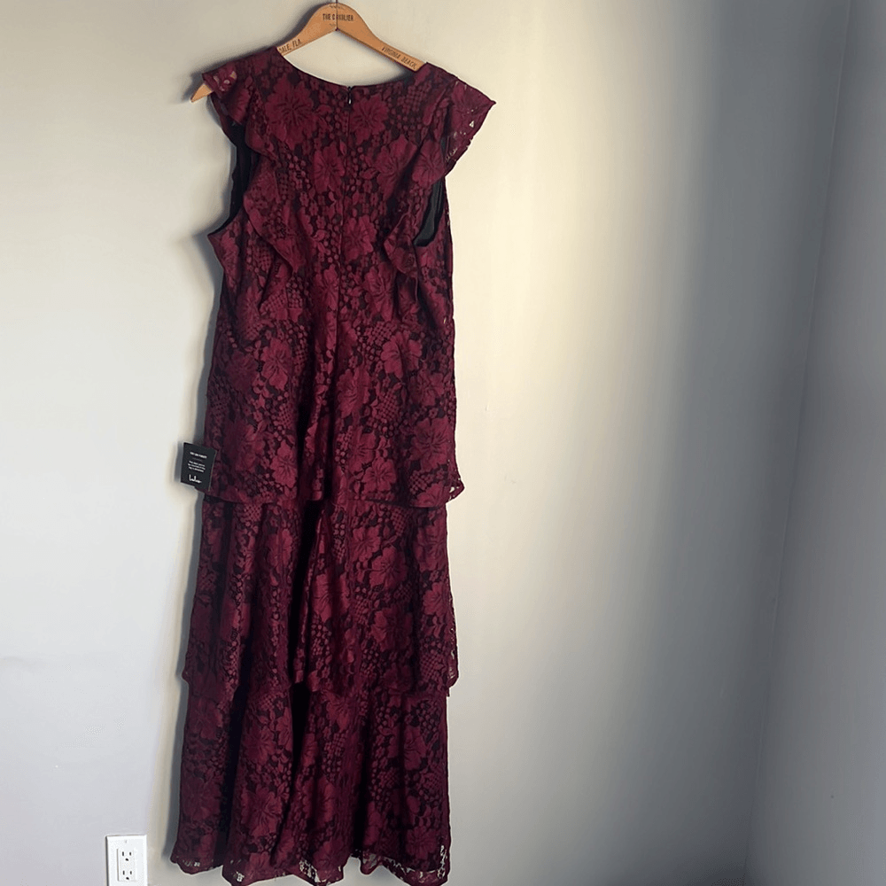 molinetto burgundy lace ruffled tiered sleeveless maxi dress Destiny Lace Maxi Dress Burgundy main image 0