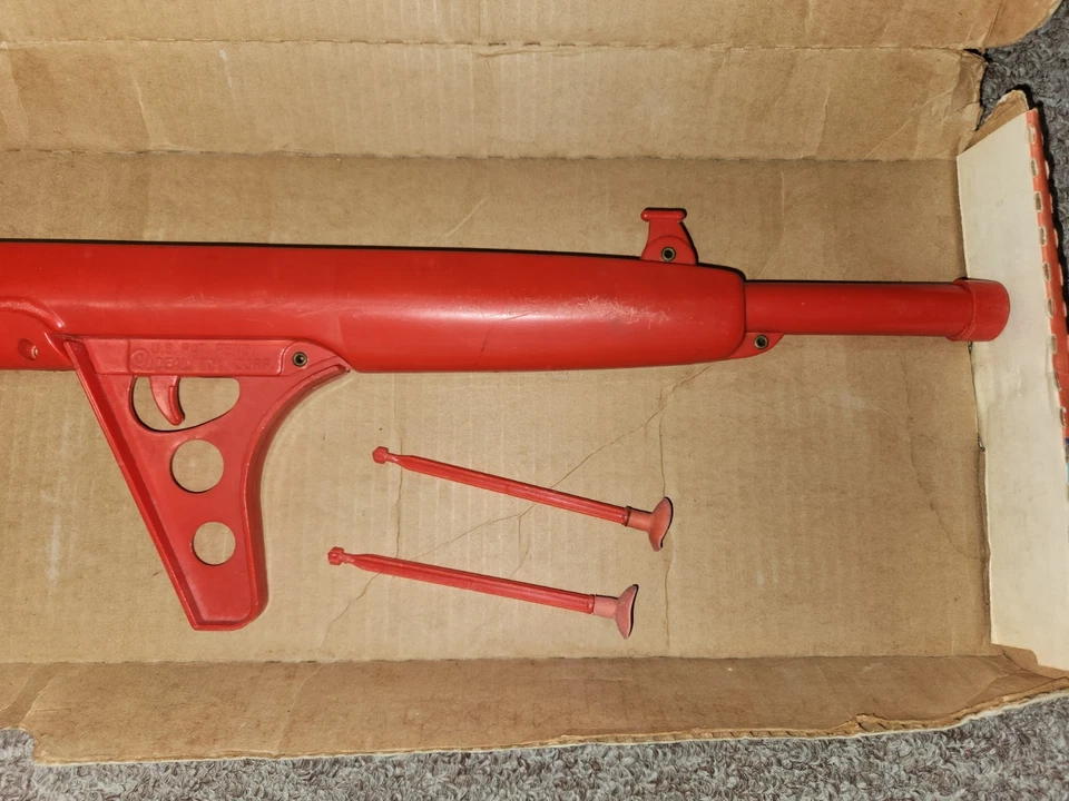 1961 Ideal Toy Space Trick Shot doble cara dos miras de dardos rojas con caja + funciona Foto 4 de 4