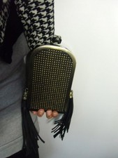 Sac à main minaudière flasque clous pompons simili tête de mort skull steampunk