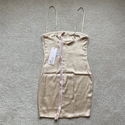 BNWT Oh Polly Back Before Dawn Beige Light Gold Satin Bodycon Mini Dress  Size 6 | eBay