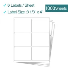 6000 Premium Address Shipping Labels 3 1/3" x 4" For Laser Inkjet Printers 6-up