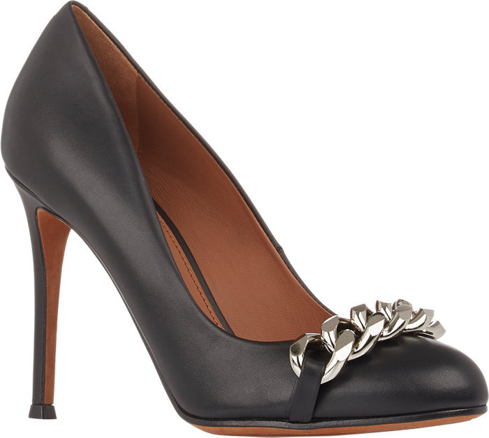 Givenchy Paris Black Leather Pumps Silver Chain Embellished Shoe