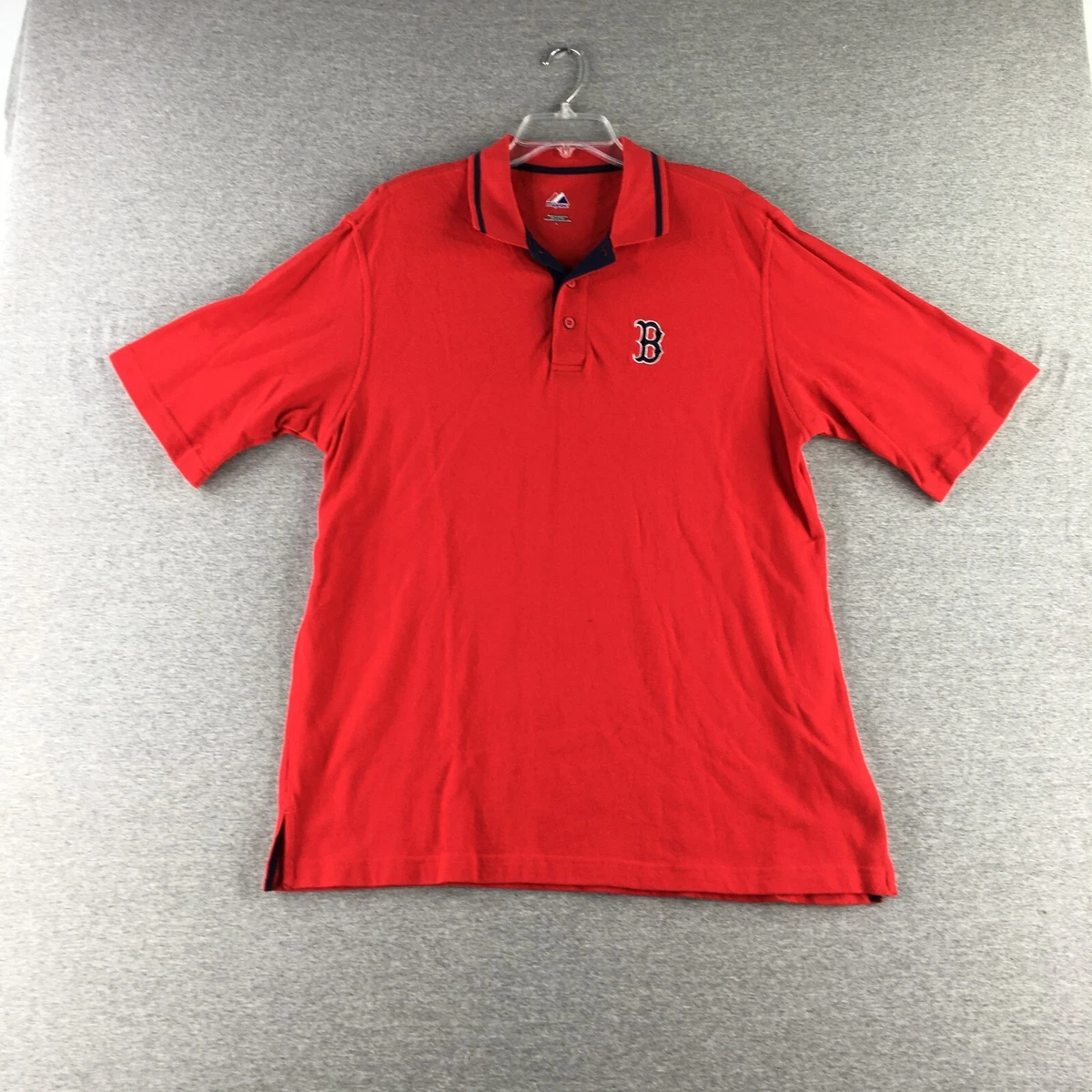 Boston Red Sox Polo Shirt Mens L Majestic Short Sleeve MLB Red Adult  Baseball