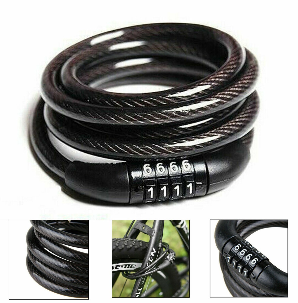 Combination Number Code Bike Bicycle Cycle Lock 8mm x Metre Steel Cable