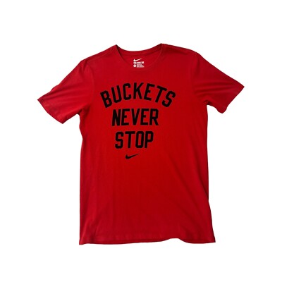 Nike Shirt Red Buckets Never Stop Swoosh Adult Small/Med Dri Fit 18x27 Med Tag-D