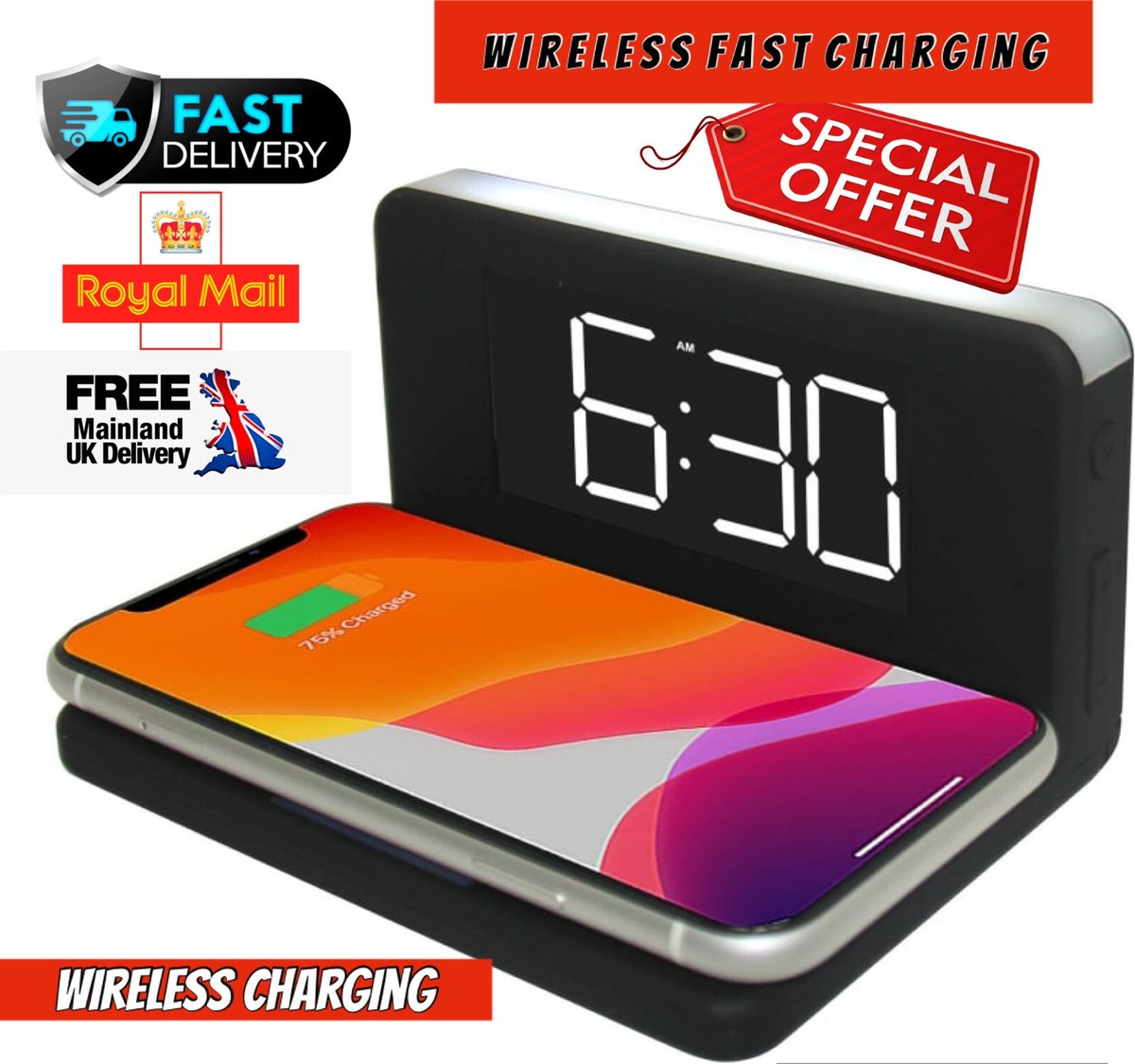 Charging Station Goodmans Alarm Clock With Qi Wireless Charging