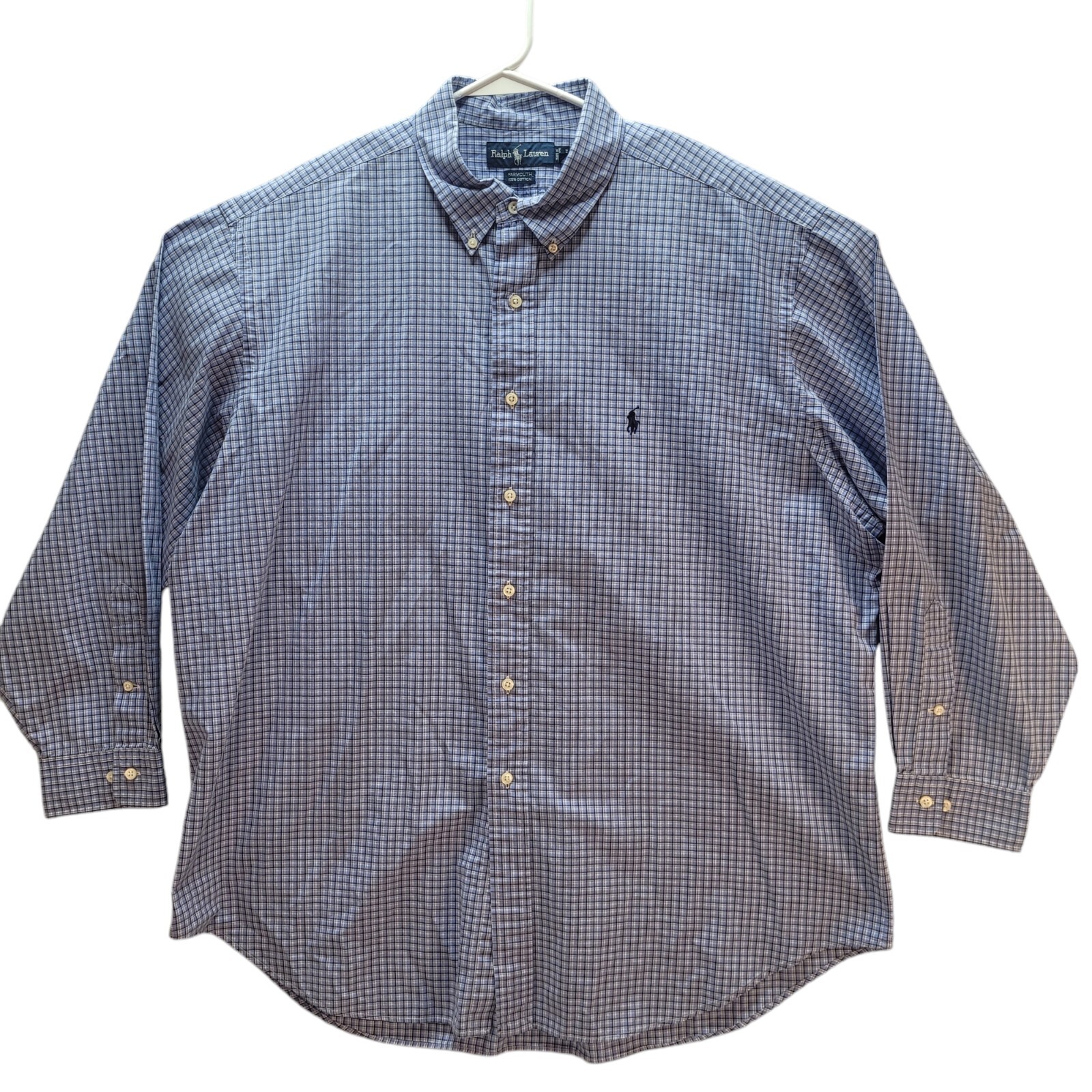 Ralph Lauren Yarmouth Cotton Blue White Checker 18 34/35 Button Down Shirt