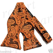 New Brand Q Men's micro fiber formal Self-tied Bow tie only rust black paisley
