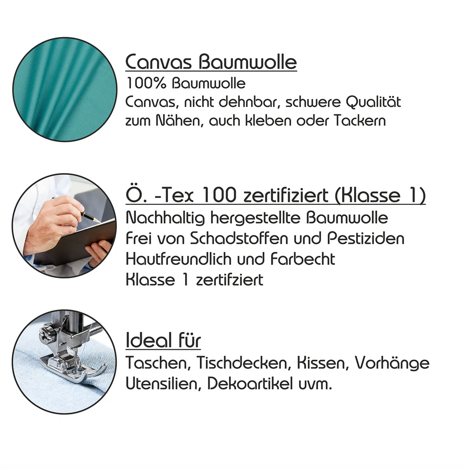Canvas Uni Meterware Stoff 100% Baumwolle 39 Farben Dekostoff oeko Taschen Tex - Bild 4 von 4
