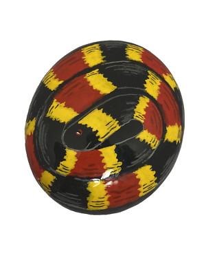 Hand Painted Coral Snake River Rock Folk Art Decorative Paperweight Red Yellow