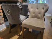 Lifestyle Furniture Scoop Back Dining Chairs - Grey Velvet, Chrome Knocker set 6