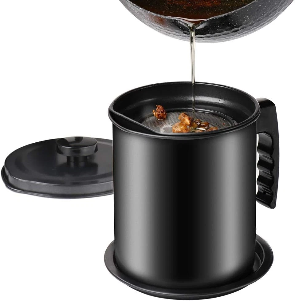 Cambom Bacon Grease Container with Fine Mesh Strainer, 1.3 L Almost 6 Full Cups