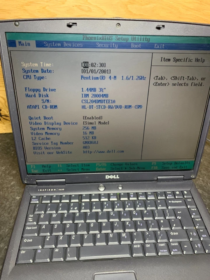 Vintage Dell Inspiron 2650 15" Laptop PP04L Intel Pentium 4 256MB 20GB Read desc - Image 3 of 4