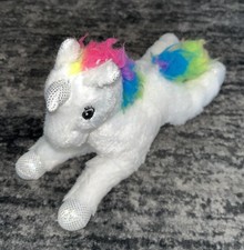 White Unicorn Plush 8.5  Colorful Mane Stuffed Animal Soft Toy