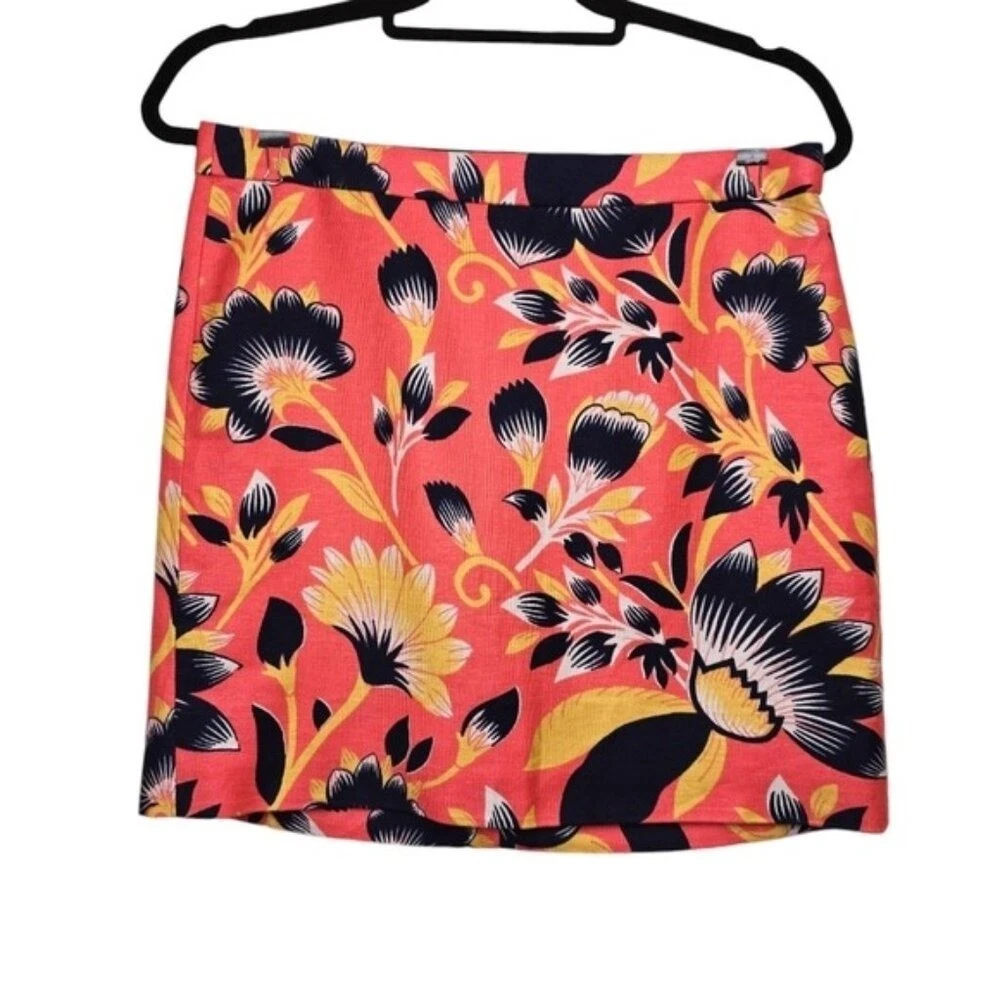 J.Crew Womens Orange Blue Floral Print Linen Blend Mini Skirt Size 2 NWT