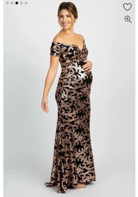 navy blue and gold indian dress Maternity Gwen Satin Dress