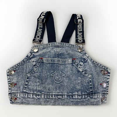 True Religion Women's Size Small Overall Denim Jean Cropped Top Logo Straps