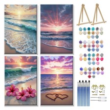 4 Pack Paint by Numbers Kit for Adults with Frame Beach Sunset Paint by Numbe...