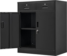 Metal Storage Cabinet, 36" H Locking Storage Cabinet with 2 Drawers and Adjustab