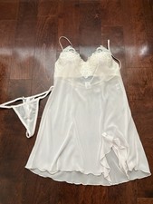 NEW Linea Donatella Bridal Chiffon Babydoll Chemise Lace Sheer Slit Lt Pink Sz M