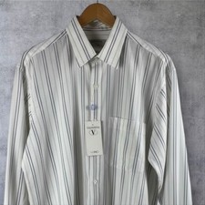 Valentino UOMO Men's Shirt 17 Long Sleeve White Striped Pocket New Vintage