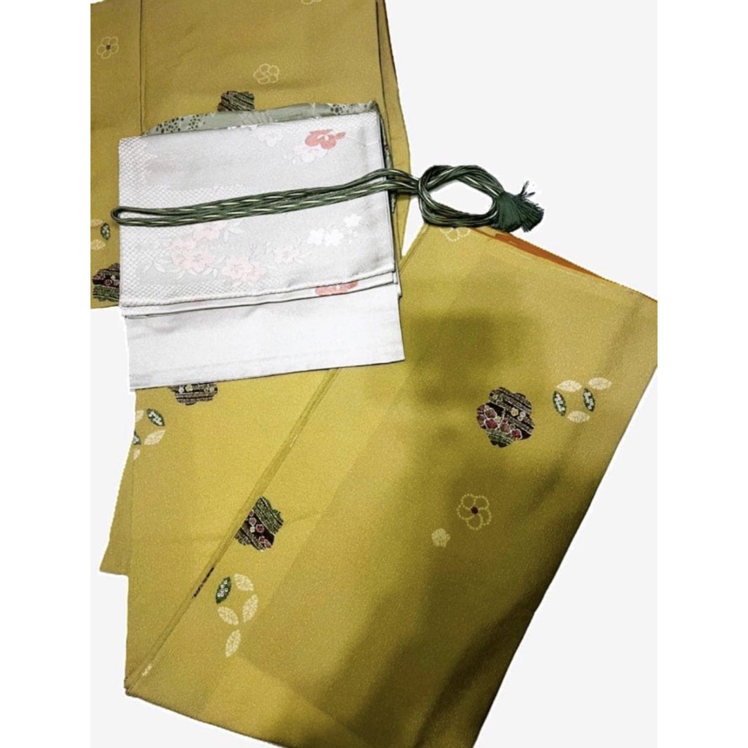 Yellow Polyester Kimono with Small Pattern Washab… - image 1