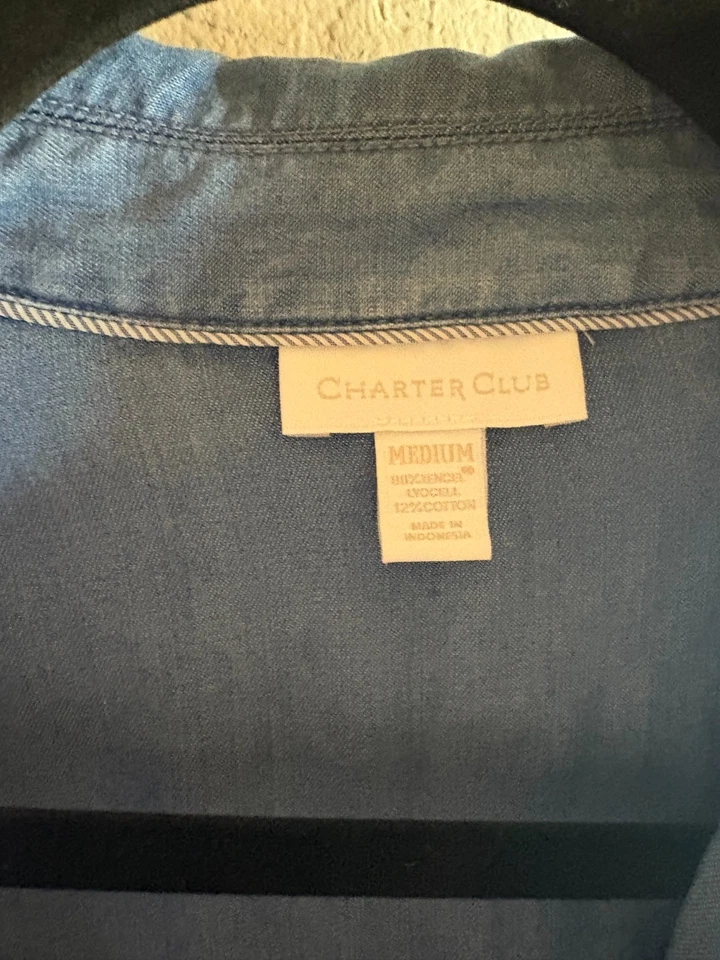 Charter Club Mujer 100% Algodón Cintura Cincha Denim Camisa Talla M 8-12 Foto 2 de 4