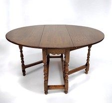 Vintage Antique Solid Oak Oval Large Drop Leaf Gate Leg Kitchen Dining Table