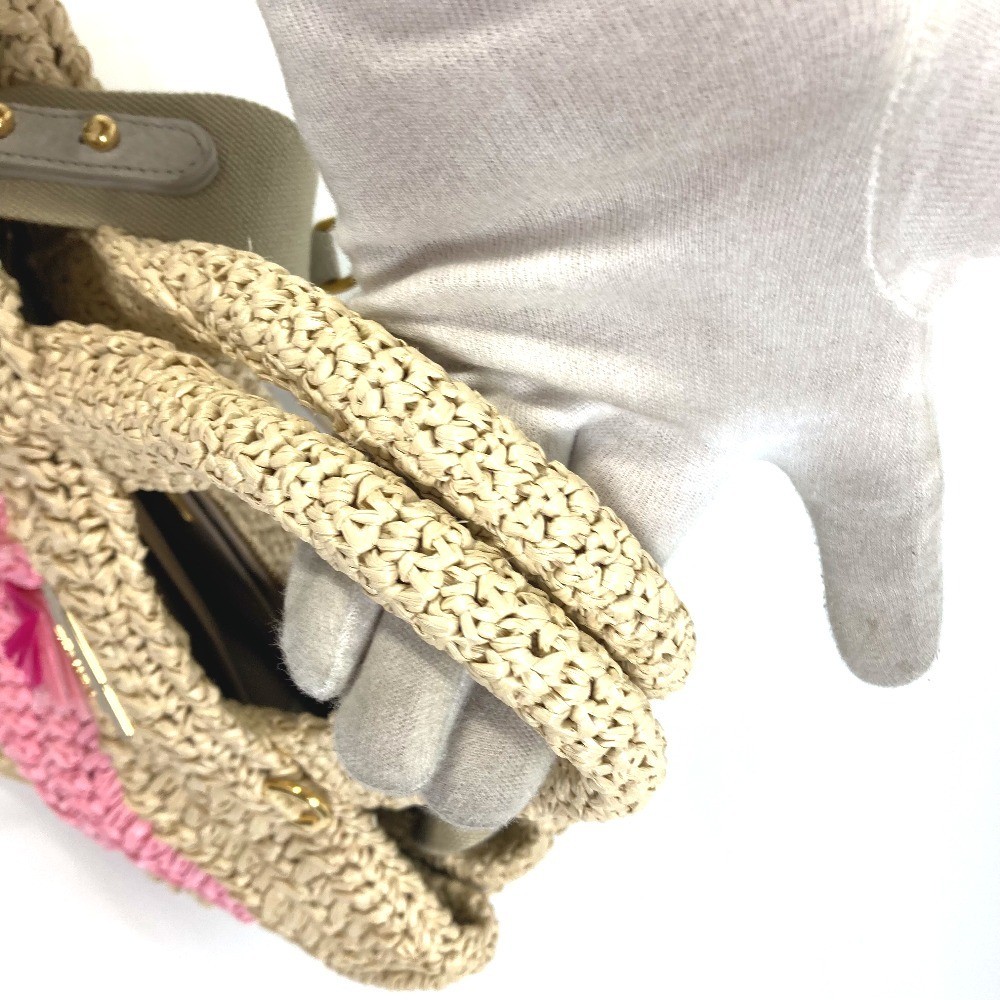 PRADA Triangle Logo Plate Canapa 2WAY Bag Shoulder Bag Handbag Raffia Used from thumbnail 6