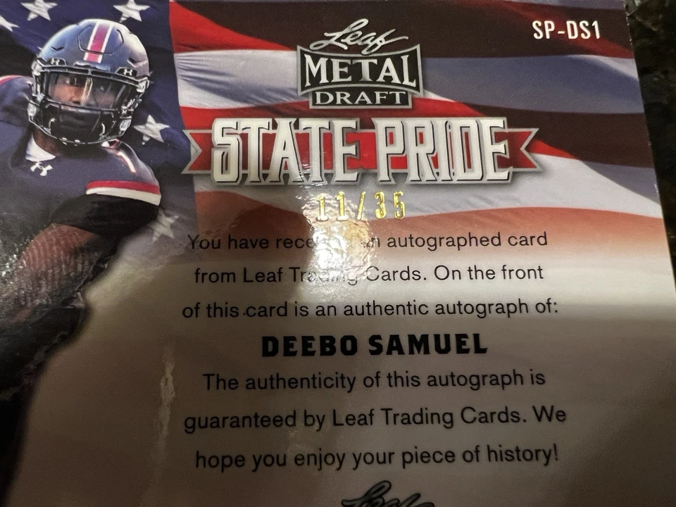 Deebo Samuel 2019 Leaf Metal Draft Auto /35 State Pride Blue RC Gamecocks 49ers - Image 3 of 4