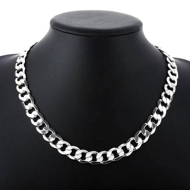Collar de plata de ley 925 para hombre cadena clásica de 12 mm