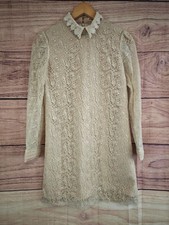 BUZHEIOU size S cream & gold lace collared long-sleeve dress