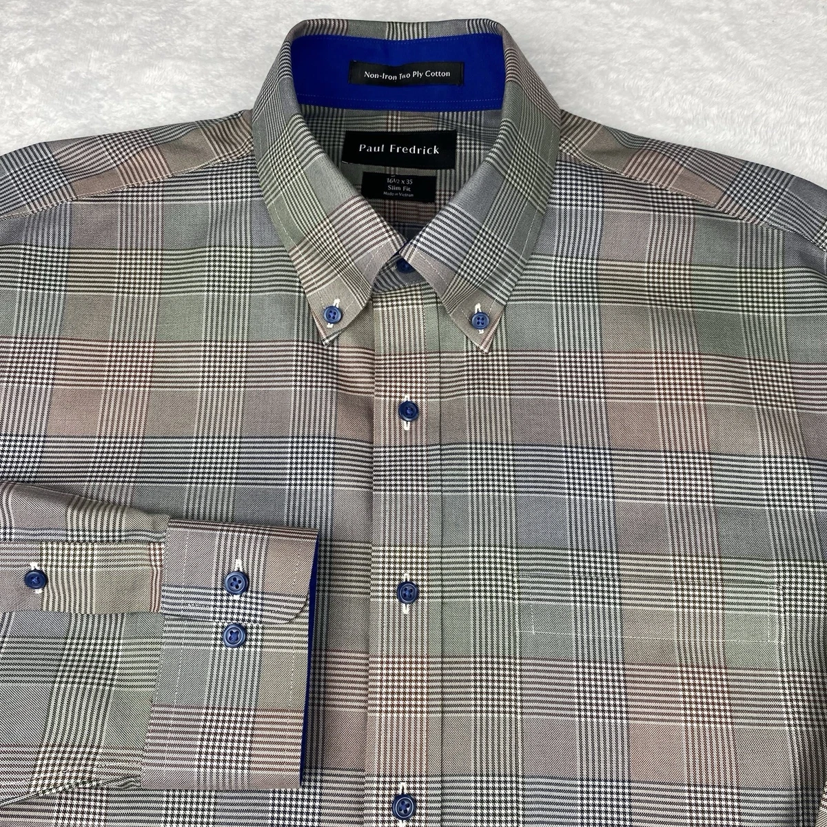 slim fit dress slacks Non-Iron Cotton Stripe Dress Shirt With Contrast Trim