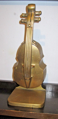 Vintage Heavy Brass Violin / Stand-up Bass Bookend 10.5'' Tall