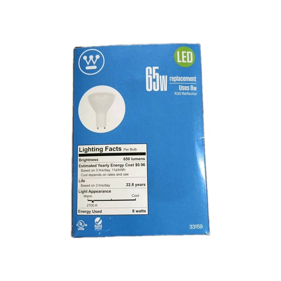 2x Westinghouse R30 Dimmable LED Bulbs Soft White 65W Eq 8W GU24 Base 3315900 - Image 3 of 4