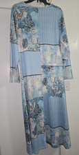 Women’s Blue White Floral Butterfly Maxi Dress Long Sleeve Round Neck 2XL