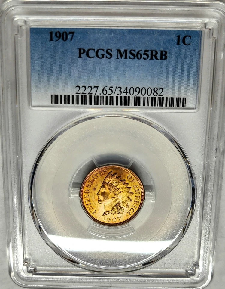 Choice 1907 Indian Head Cent Penny 1c PCGS MS65 RB Red Brown Gem BU - LOOKS RED! - Image 3 of 4