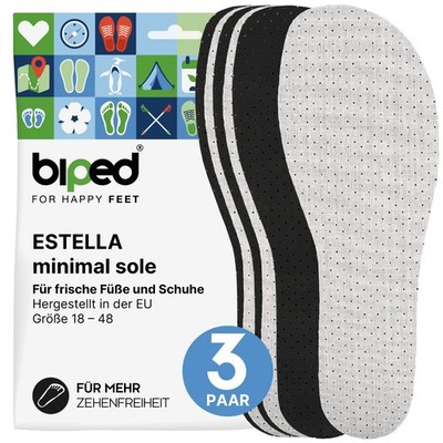 biped minimal sole ESTELLA - 3 Paar Aktivkohle Einlegesohlen für Barfußschuhe
