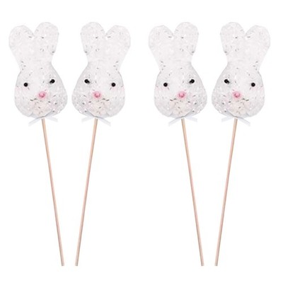 Easter Bunny Head Picks 4 Pack White Decorations, Garden Picks, Egg Hunt