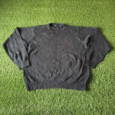 IZOD Men  s Grey Argyle Knit Jumper Sweater  Crew Neck  100 Cotton  Size L